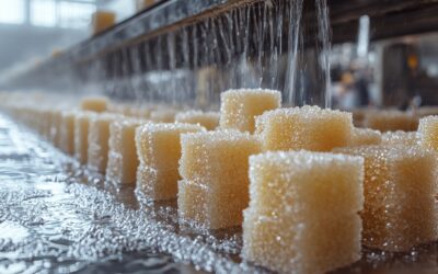 sugar cubes being washed factory setting